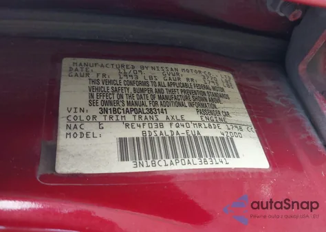 2010 Nissan Versa 1.8S z USA, uszkodzony, nr VIN 3N1BC1AP0AL383141